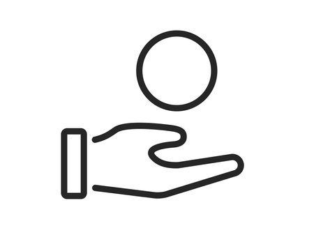 Illustration of a coin icon (line art) on a handのイラスト素材