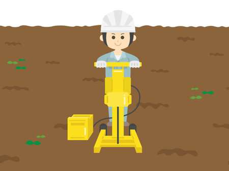 Illustration of a male worker doing a ground surveyのイラスト素材