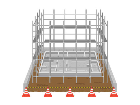 Illustration of a newly built construction site with scaffoldingのイラスト素材