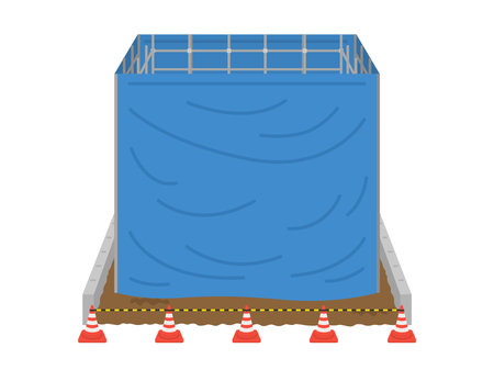 Illustration of a newly built construction site with a blue sheetのイラスト素材
