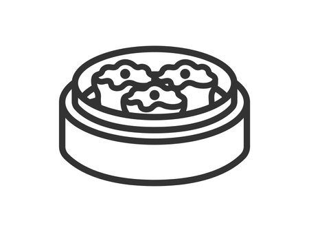 Illustration of a shumai icon (line drawing) in a steaming basketのイラスト素材