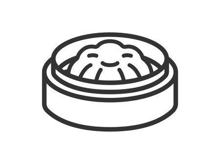 Illustration of a Chinese bun icon (line drawing) in a steaming basketのイラスト素材