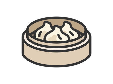Illustration of a small basket in a steaming basket icon (line drawing color)のイラスト素材