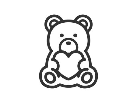 Illustration of a bear with a heart icon (line drawing)のイラスト素材
