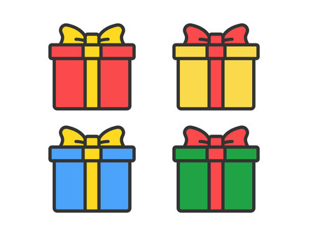 Illustration set of wrapped gift box icons (line art color)のイラスト素材