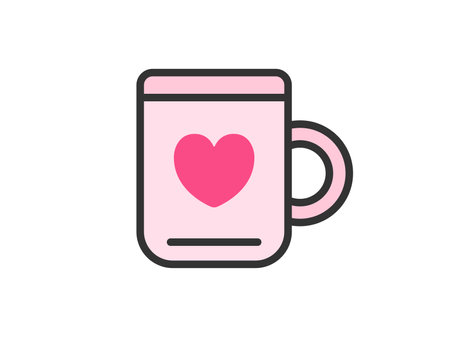 Illustration of a mug icon (line art color) with a heart patternのイラスト素材