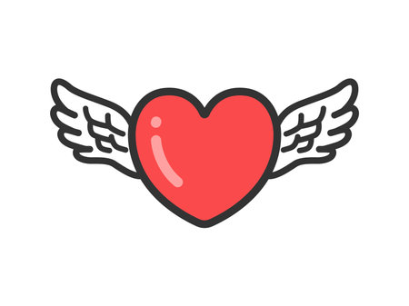 Illustration of a heart icon with wings (line art color)のイラスト素材