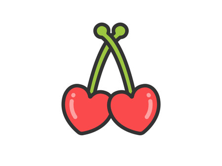 Illustration of a heart-shaped cherry icon (line art color)のイラスト素材