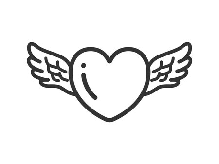 Illustration of a winged heart icon (line drawing)のイラスト素材