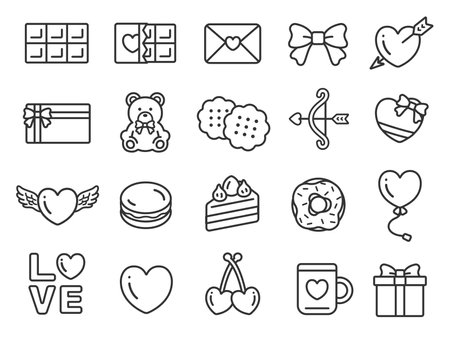 Valentine's Day icon (line drawing) illustration setのイラスト素材
