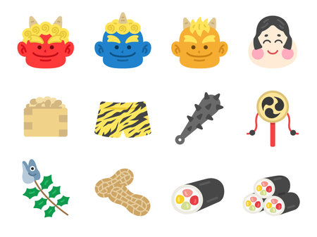 Setsubun icon illustration setのイラスト素材