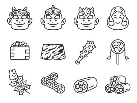 Setsubun icon (line art) illustration setのイラスト素材