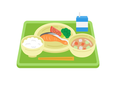 Illustration of school lunch on dinner dayのイラスト素材