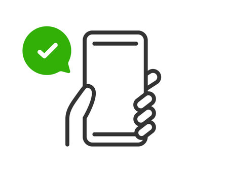 Illustration of a smartphone icon (line drawing) that has been successfully authenticatedのイラスト素材