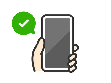 Illustration of a smartphone icon (line drawing color) that has been successfully authenticatedのイラスト素材