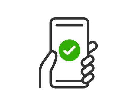 Illustration of an icon (line drawing) on a smartphone screen that has been successfully authenticatedのイラスト素材