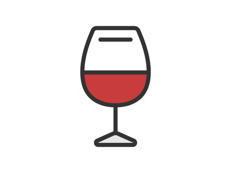 Illustration of a red wine icon (line art color) in a glassのイラスト素材