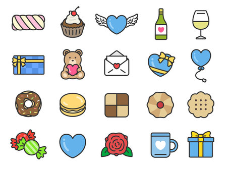 Illustration set of White Day icons (line art color)のイラスト素材