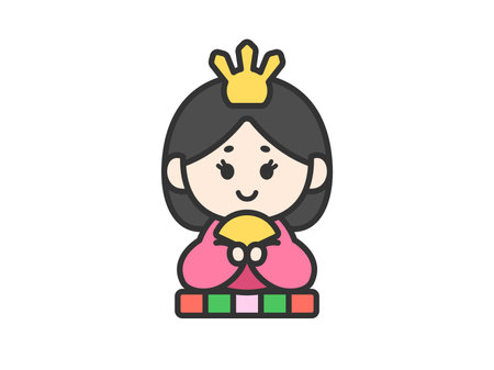 Illustration of a female chick icon (line drawing color) of a hina dollのイラスト素材