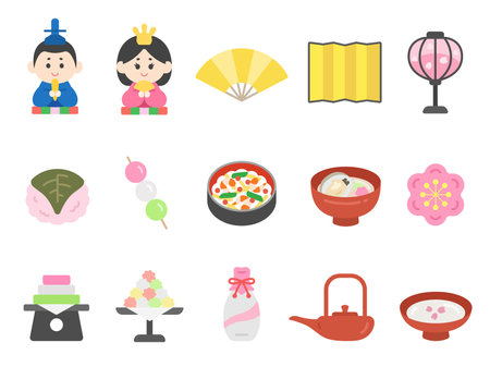 Hinamatsuri icon illustration setのイラスト素材