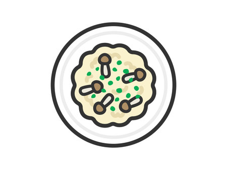 Illustration of mushroom risotto icon (line art color)のイラスト素材