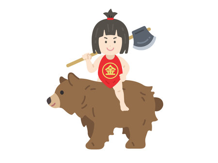 Riding a bear, Masakari Katsuda, illustration by Kintaroのイラスト素材