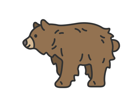 Illustration of a brown bear (line art color)のイラスト素材