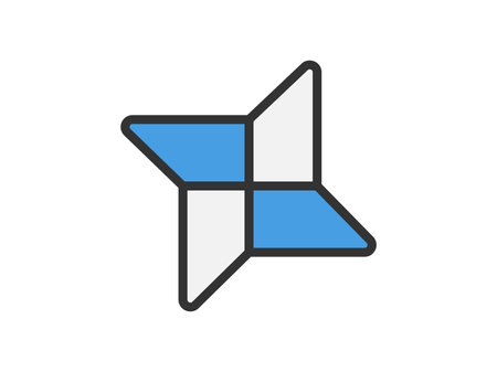 Illustration of a shuriken icon (line drawing color) made of origamiのイラスト素材