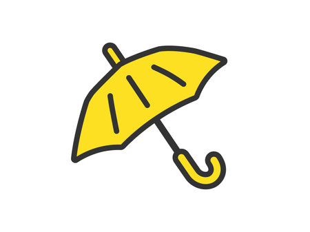 Illustration of open, yellow umbrella icon (line art color)のイラスト素材
