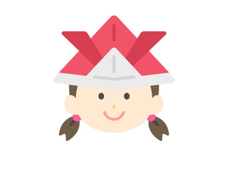 Illustration of an icon of a girl wearing a helmet made of origamiのイラスト素材