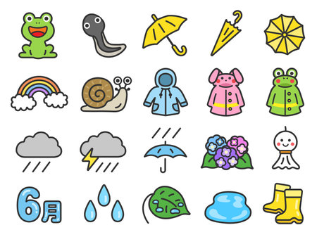 Illustration set of rainy season icons (line drawing color)のイラスト素材