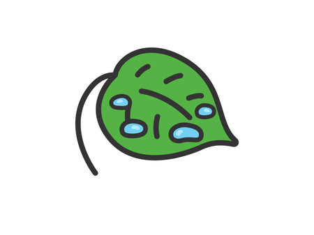 Illustration of a leaf icon (line art color) with water dropletsのイラスト素材