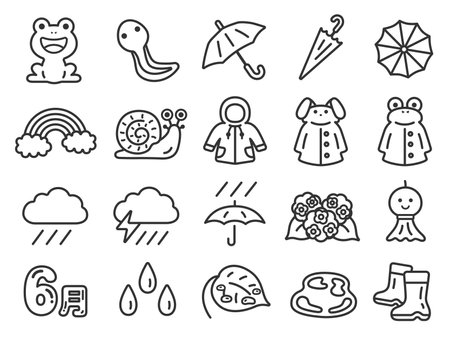 Illustration set of rainy season icons (line drawings)のイラスト素材