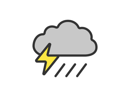 Illustration of weather forecast thunderstorm icon (line art color)のイラスト素材