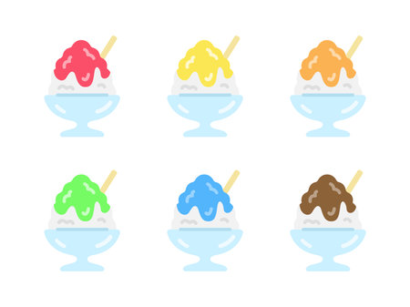 Illustration of various flavors of shaved ice iconsのイラスト素材
