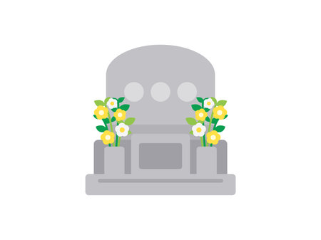 Illustration of a Western-style tombstone with flowersのイラスト素材