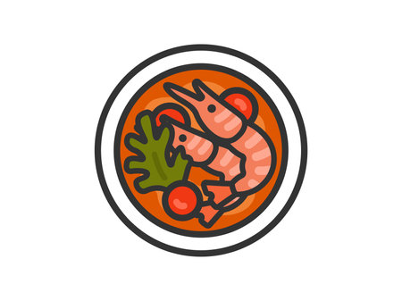 Illustration of Tom Yum Kung soup icon (line drawing color)のイラスト素材