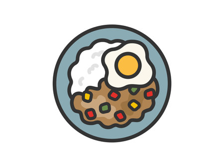 Illustration of Gapao rice icon (line drawing color)のイラスト素材