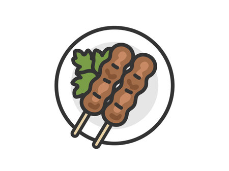 Illustration of Thai food, Moo Ping icon (line drawing color)のイラスト素材