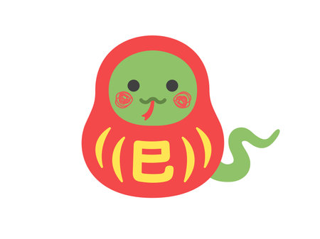 Illustration of a snake character wearing a Daruma costume with the character for snake on itのイラスト素材