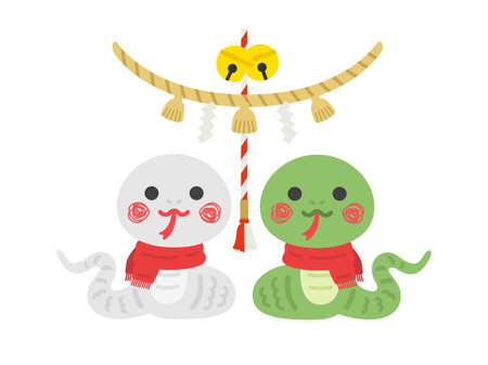 Illustration of a snake character prayingのイラスト素材