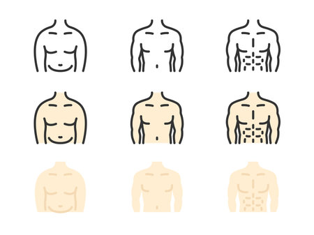 Illustration set of male body icons before and after dietのイラスト素材