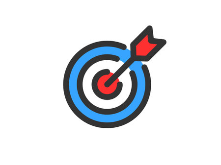 Illustration of an arrow hitting the target icon (line drawing color)のイラスト素材