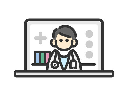 Illustration of a male doctor's icon (line drawing color) for online medical treatment on a PCのイラスト素材