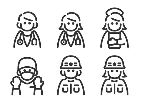 Illustration set of medical worker icons (line drawings)のイラスト素材