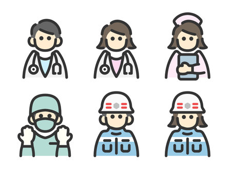 Illustration set of medical worker icons (line drawing color)のイラスト素材