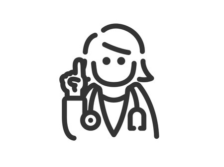 Illustration of a female doctor explaining something (line drawing)のイラスト素材