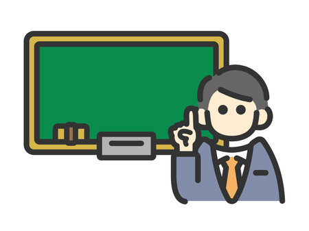 Illustration of a male teacher explaining using a blackboard (line drawing color)のイラスト素材