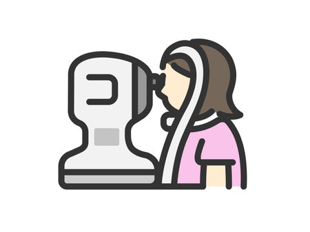 Illustration of a woman's icon (line drawing color) undergoing an intraocular pressure testのイラスト素材