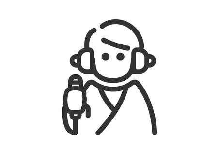 Illustration of a man icon (line drawing) taking a hearing testのイラスト素材